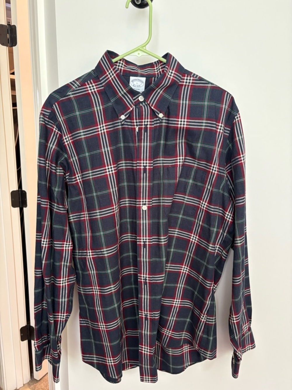 Brooks Brothers Navy Plaid Button-Down Shirt with Red & Green